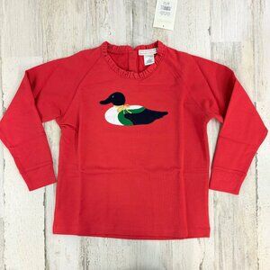 The Beaufort Bonnet Company Mallard Duck Cassidy Ruffle Crewneck Red Girls 6 NWT